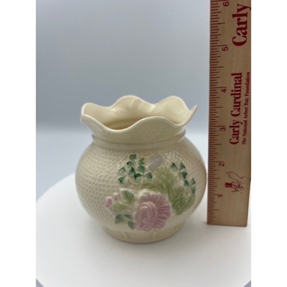 Belleek Ireland Killarney Rose Vase Ivory Parian China Basketweave 4in - Picture 13 of 16